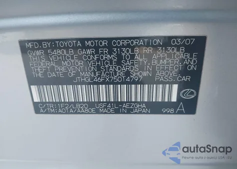 2007 Lexus Ls 460 L from USA, damaged, VIN JTHGL46FX75014797